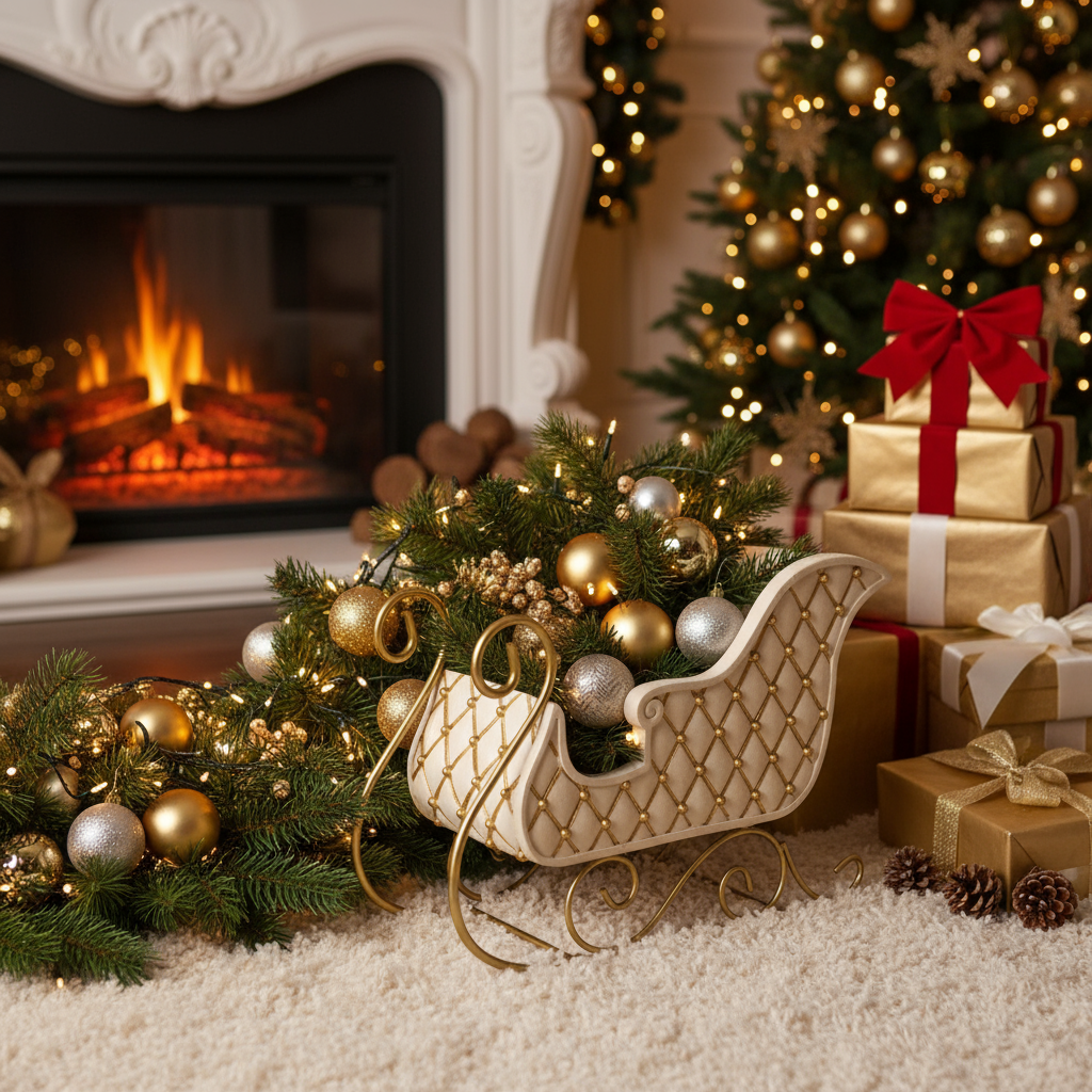 Slede i hvitt og gull