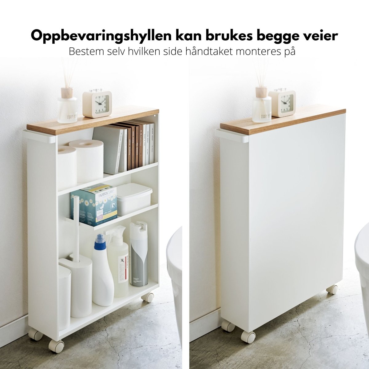 Oppbevaringshylle med hjul hvit - Lindas Dekor
