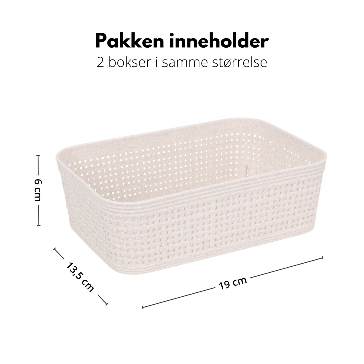 2 - pk Oppbevaringskurv sandfarget 19 x 13,5 x 6 cm - Lindas Dekor