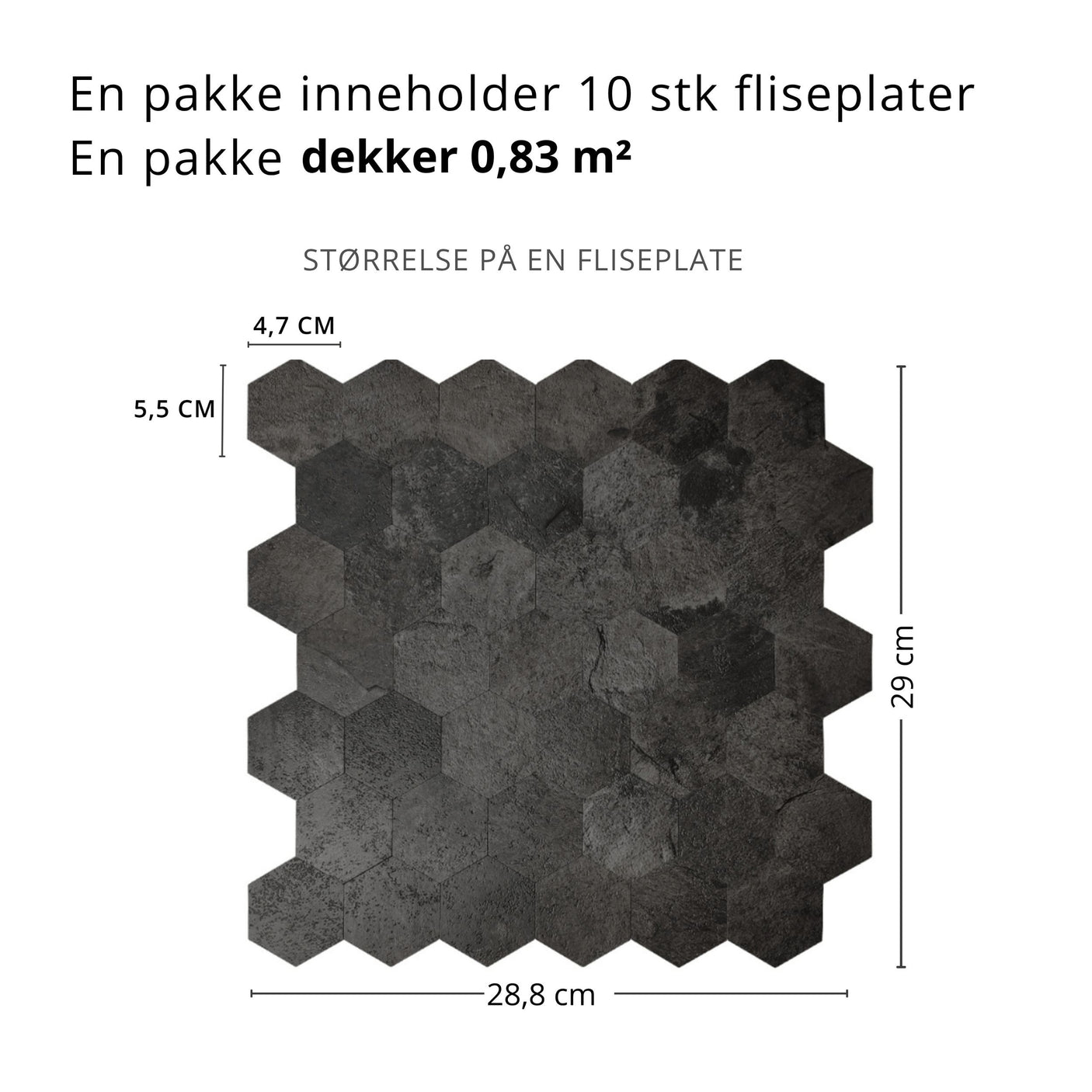 Hexagon mörkgrå betong självhäftande väggplattor