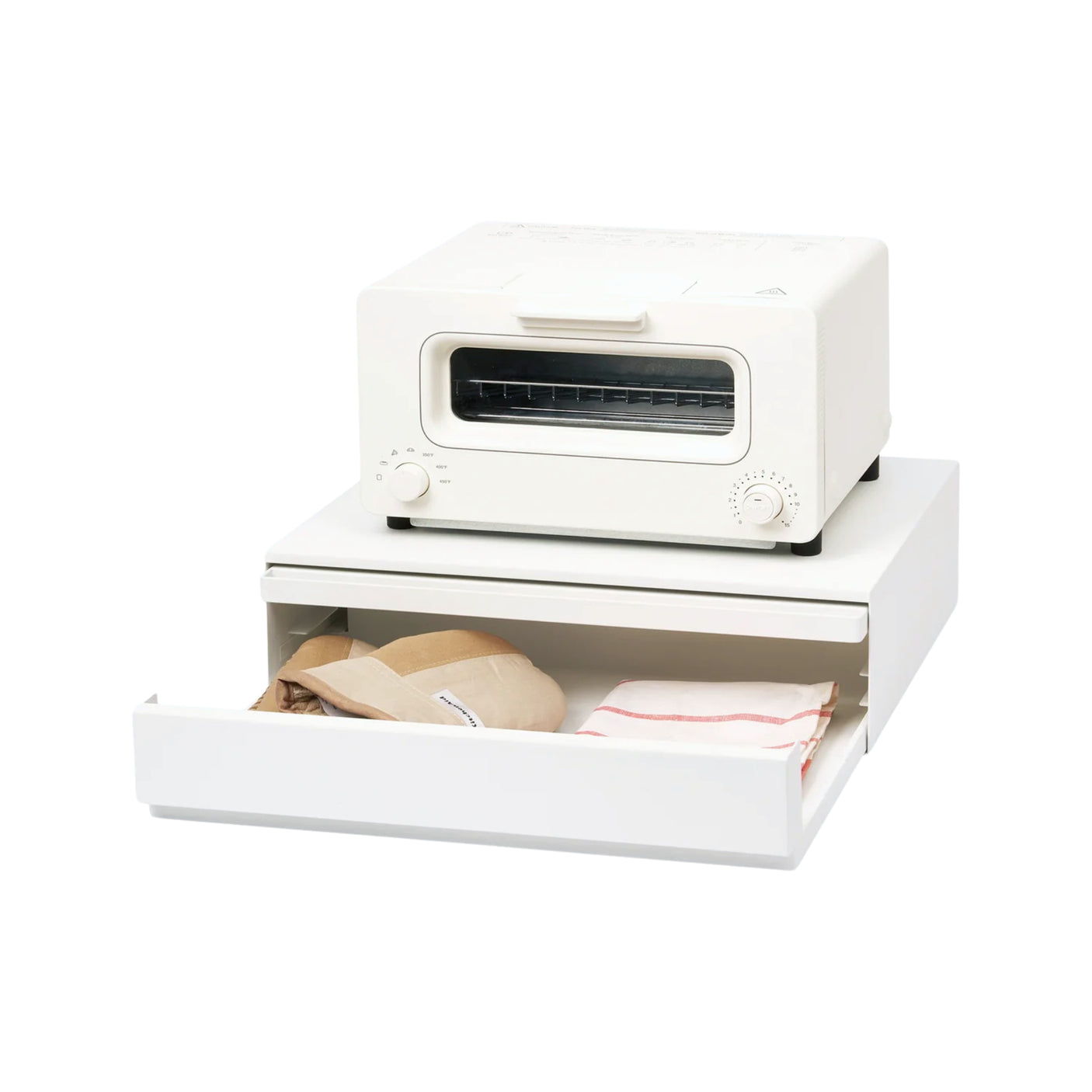 Uttrekkbar skuff og hylle hvit