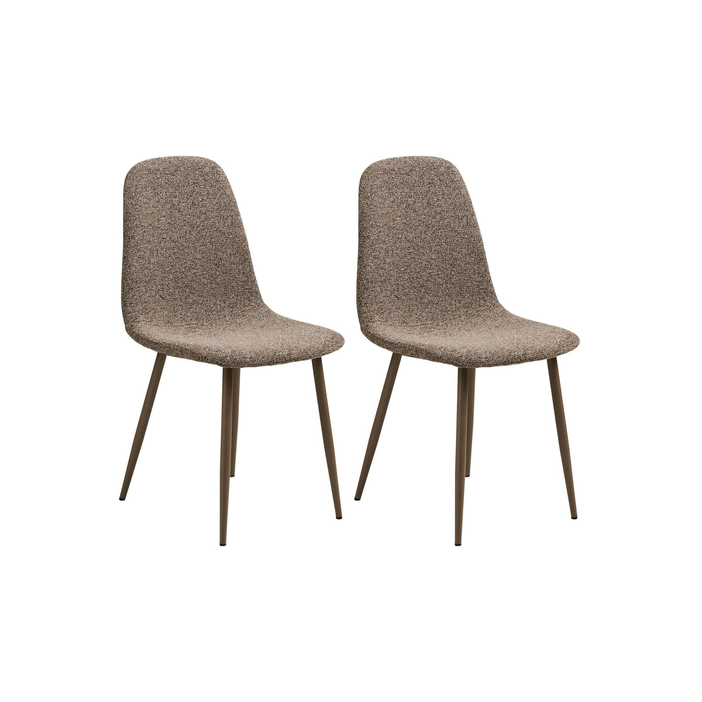 2-pk House Nordic Stockholm spisestoler i lys brun polyesterstoff med metallben – moderne nordisk design.