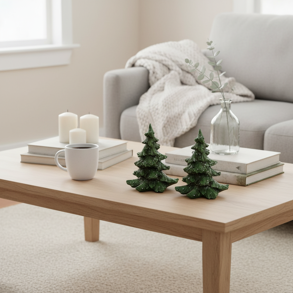 2-pk juletre med snø 16 cm, komplett sett for julelandskap