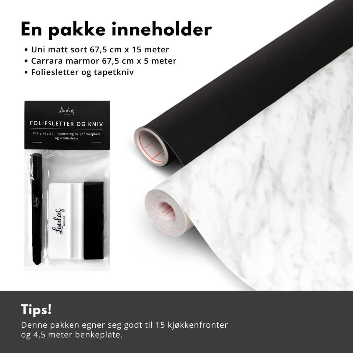 Sort kjøkken med marmor benkeplate kjøkkenkit - Lindas Dekor Kjøkkenkit