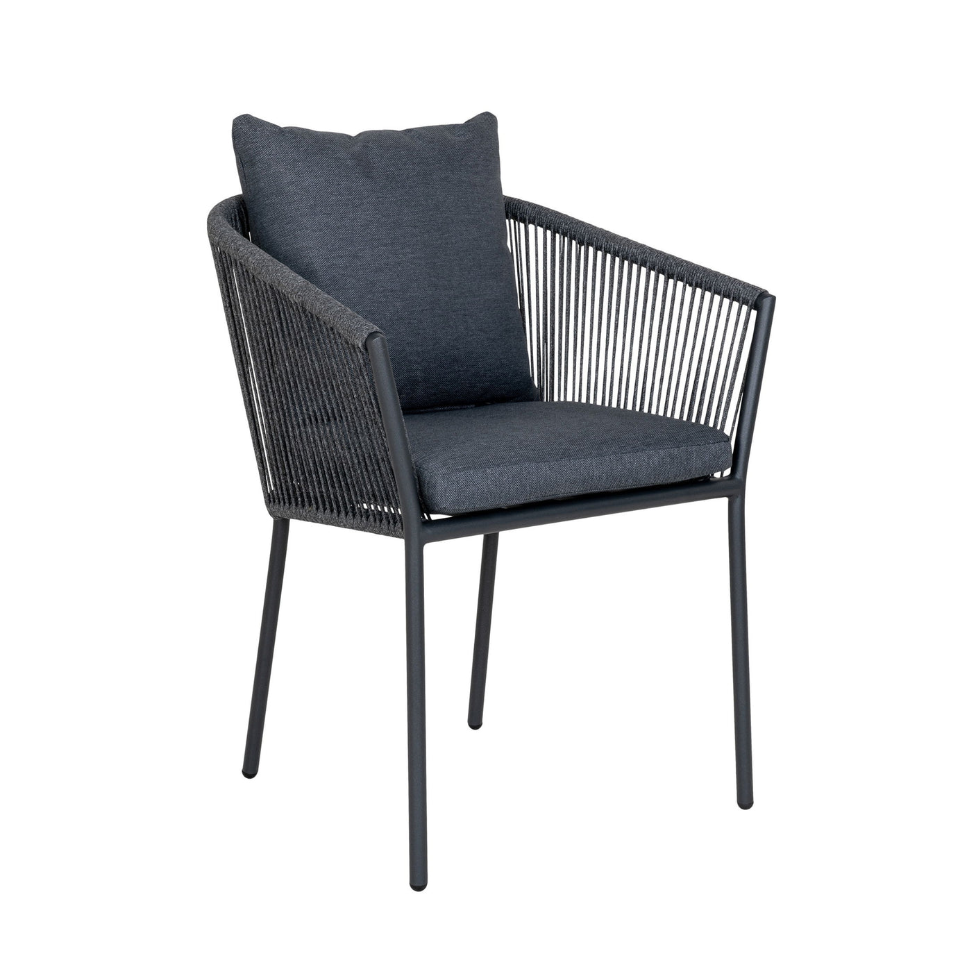 Salerno spisestol i mørk grå aluminium med setepute og ryggpute