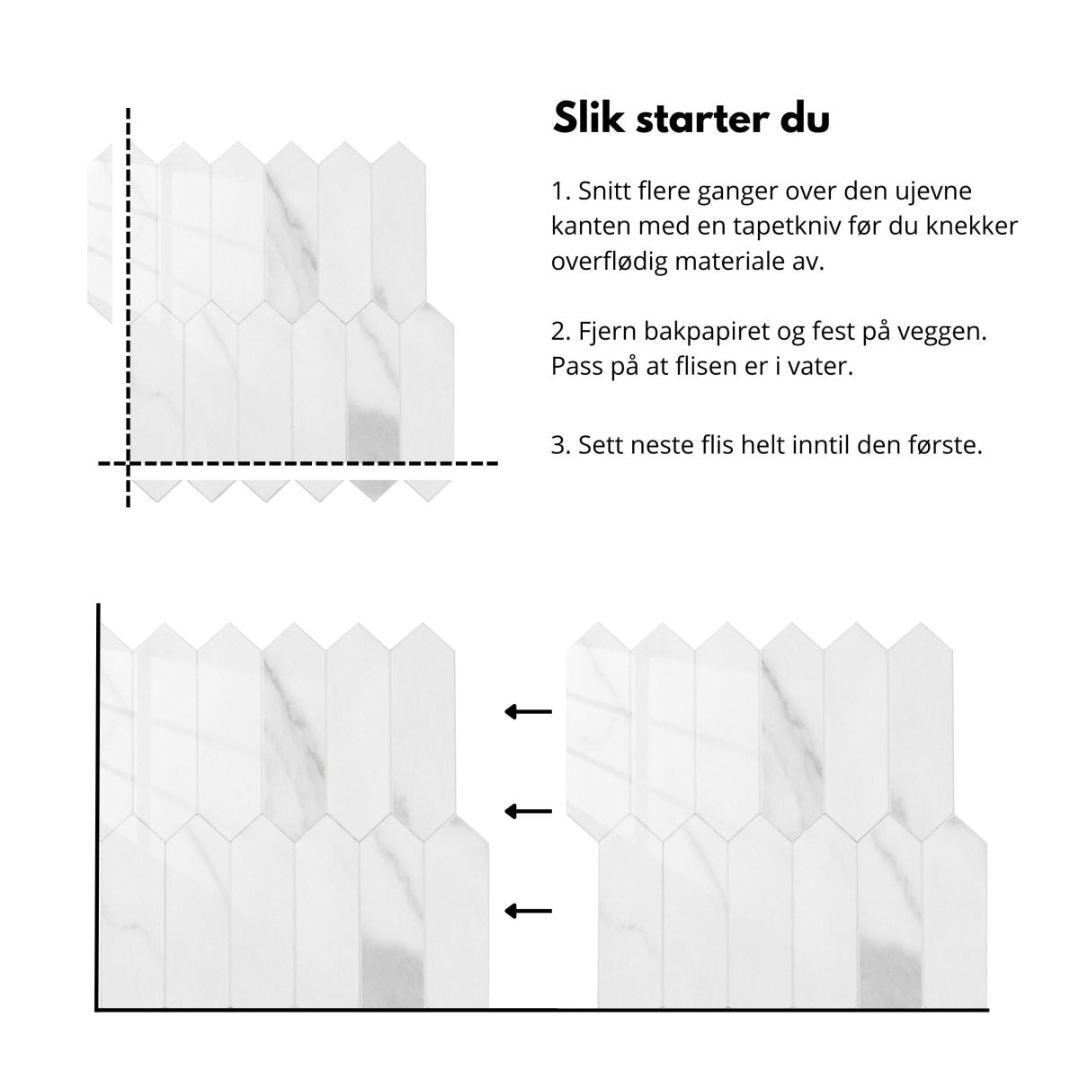 Vareprøve: Caia lang hexagon selvklebende veggfliser - Lindas Dekor