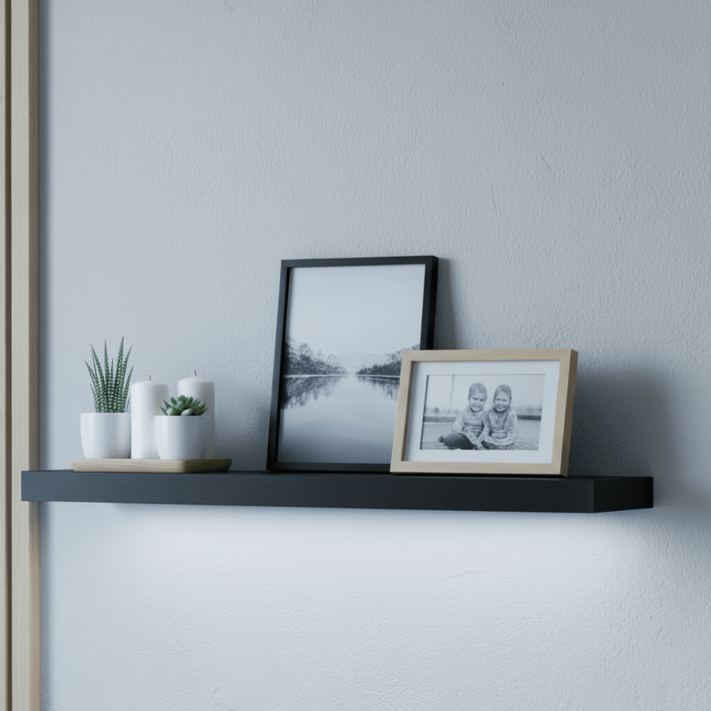 Hylle med LED - lys sort - Lindas Dekor