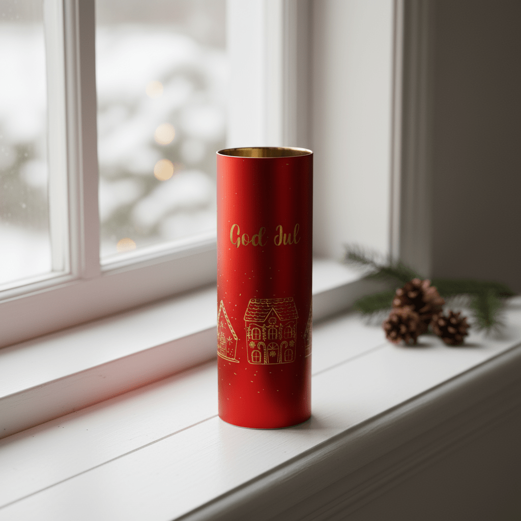 Lyslykt LED God Jul rød 9 x 25 cm - Lindas Dekor