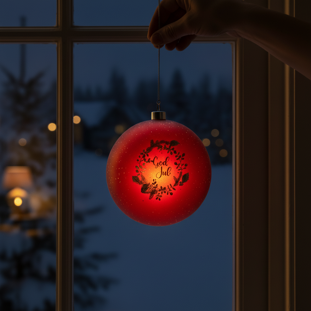 Lyslykt LED rund rød "God Jul" 15 cm