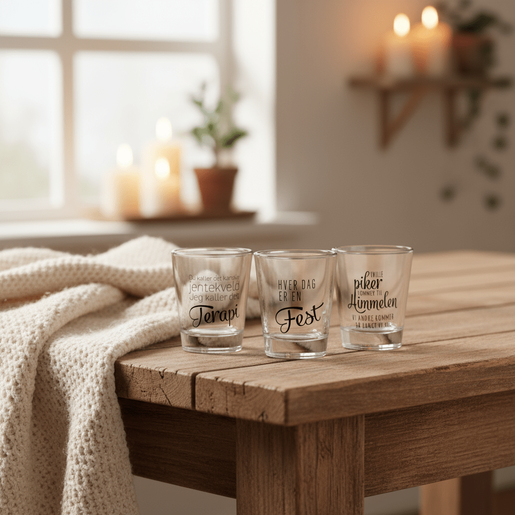6 - pk Shotglass jente tekster - Lindas Dekor