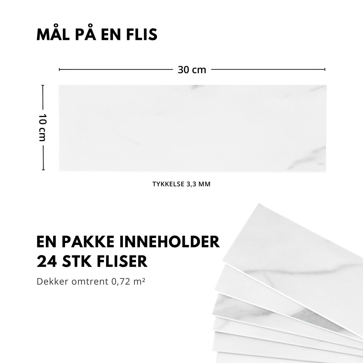 Närbild av Hailey-flisar i vit marmorlook med grå marmorering.