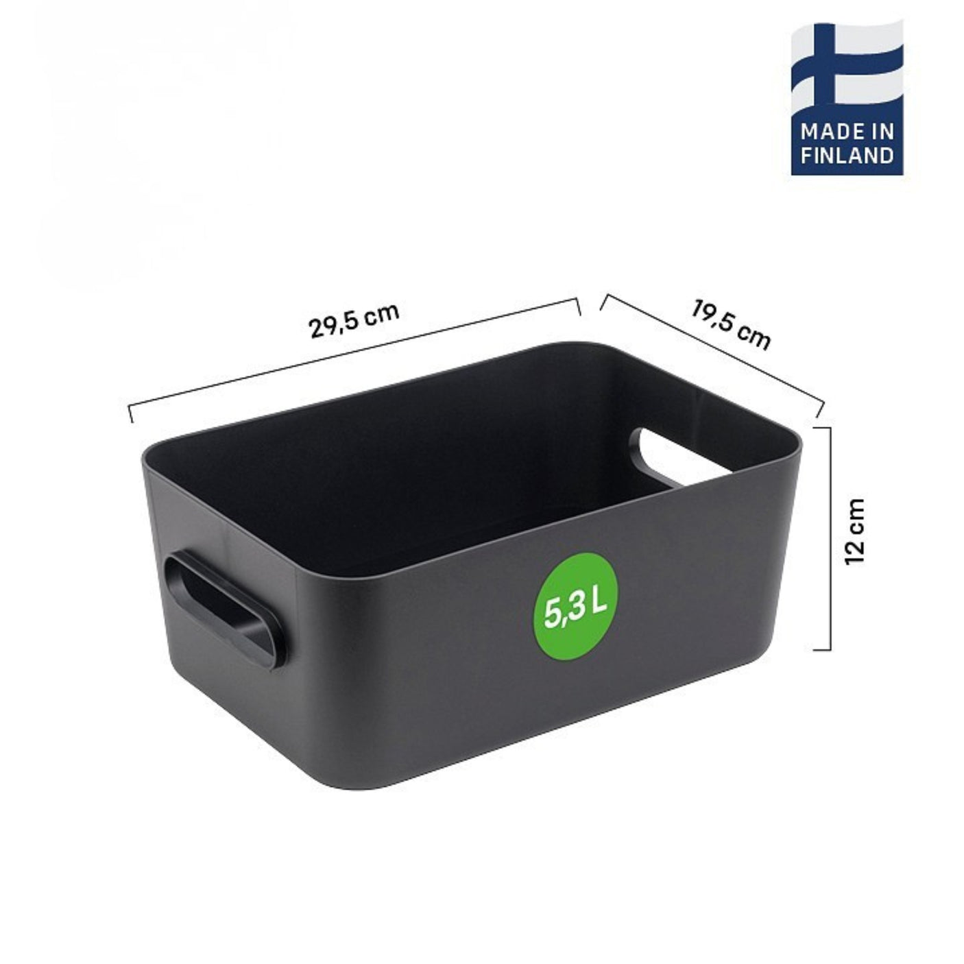 Stor sort oppbevaringsboks i resirkulert plast til hjemmet