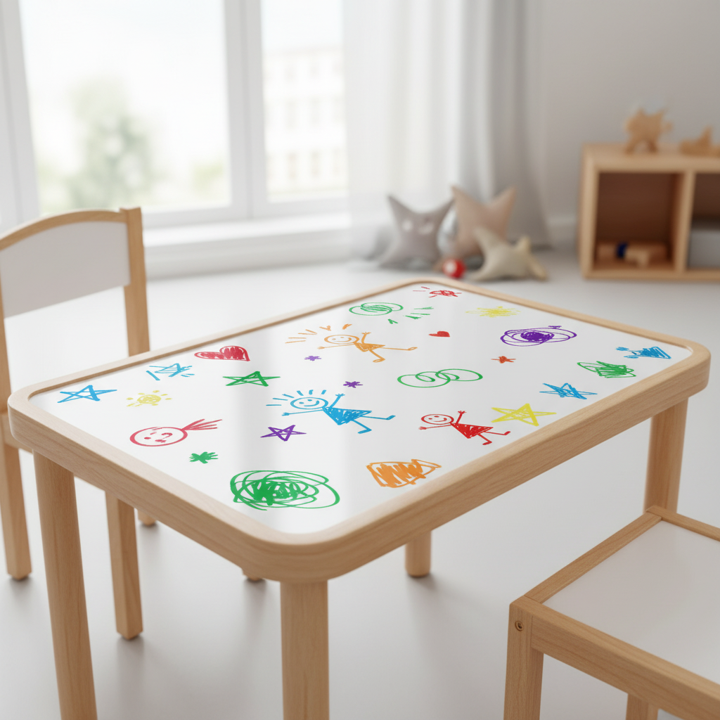 Kjøleskap med påminnelser festet på magnetisk skriveflate