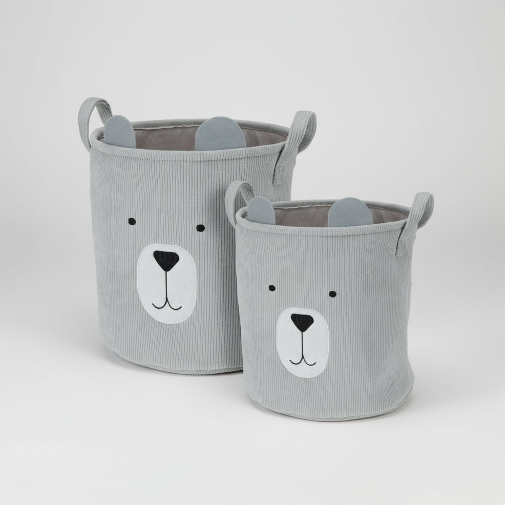 Myke oppbevaringskurver med håndtak og dyreansikt