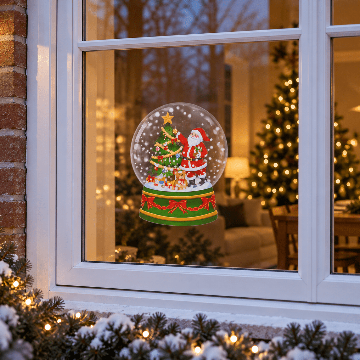 Julesticker med tomte i snöglob 28 x 34 cm - Lindas Dekor väggklistermärken