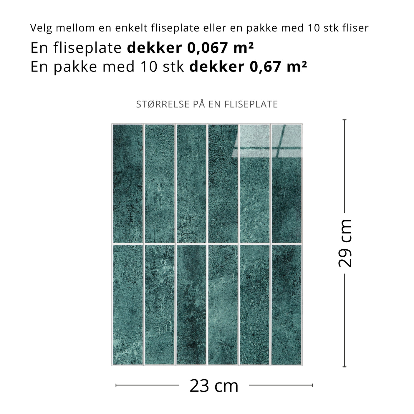 Alma grønn marmor selvklebende veggflis – størrelsesguide.