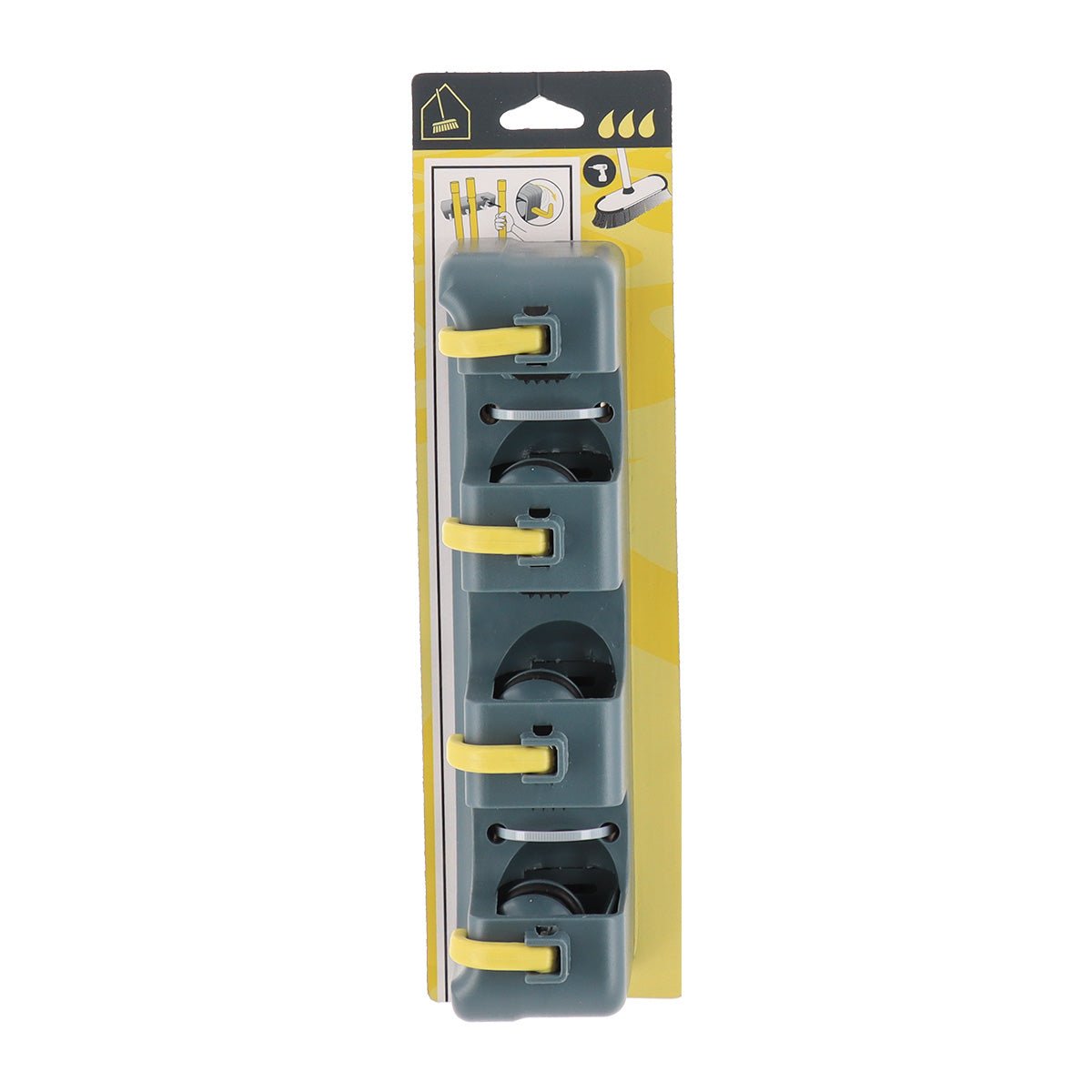 Väggmonterad kosthållare med krokar i försäljningsemballasje