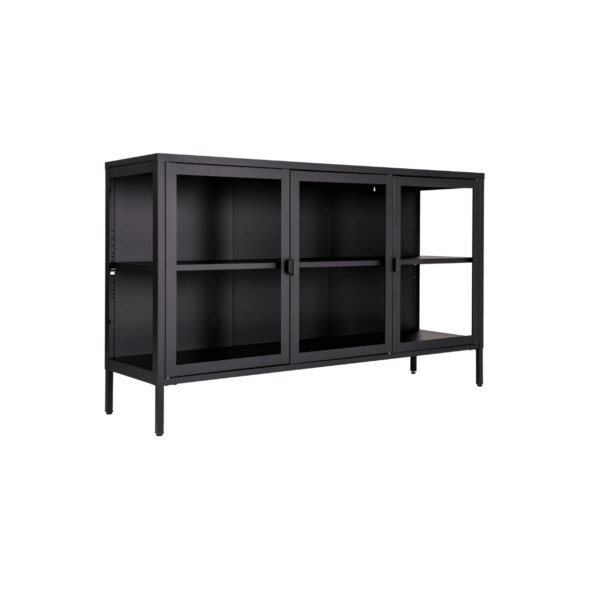 Brisbane skjenk 3 glassdører sort stål 140x40x85 cm - Lindas Dekor Skjenk