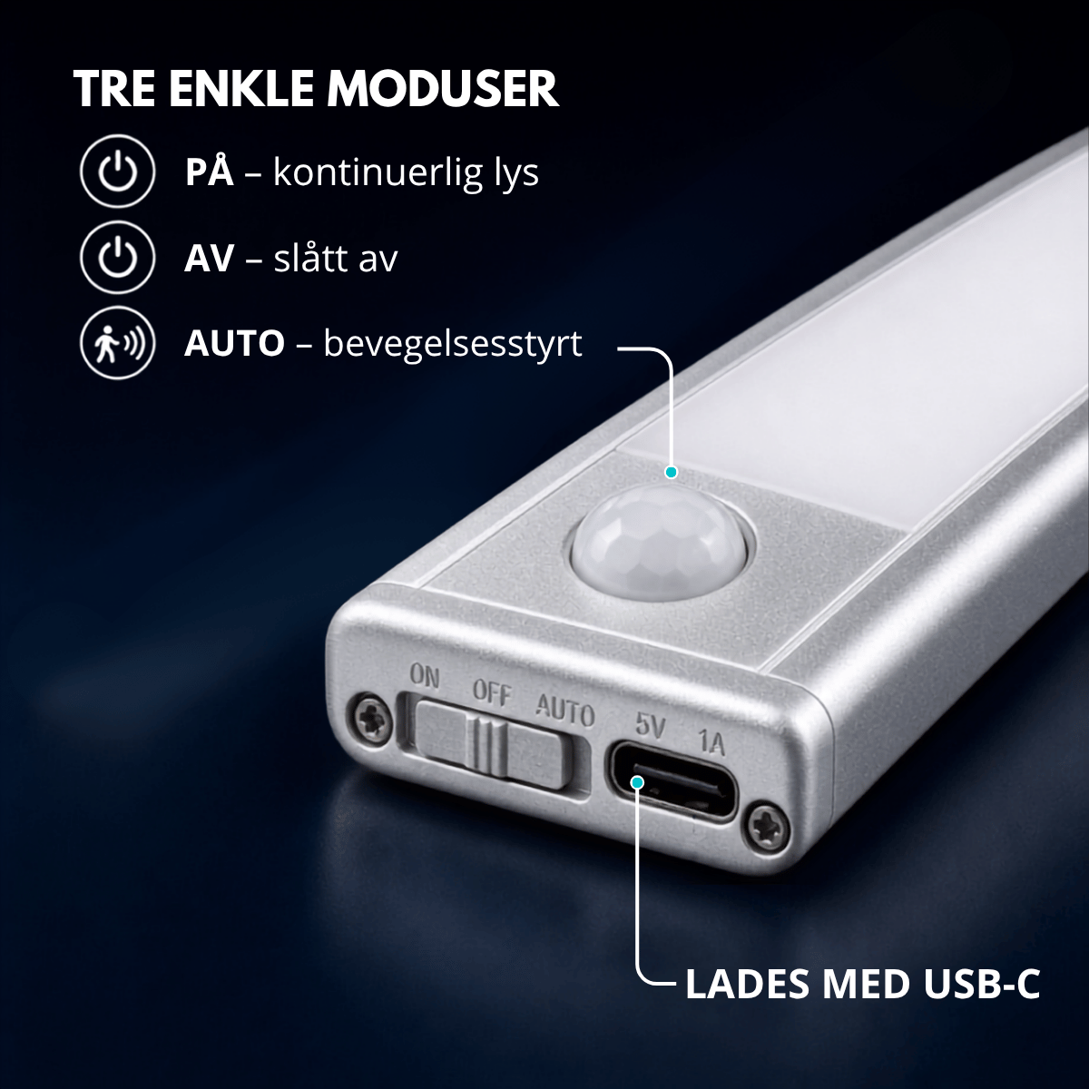 Uppladdbar LED-lista med rörelsesensor 60 cm