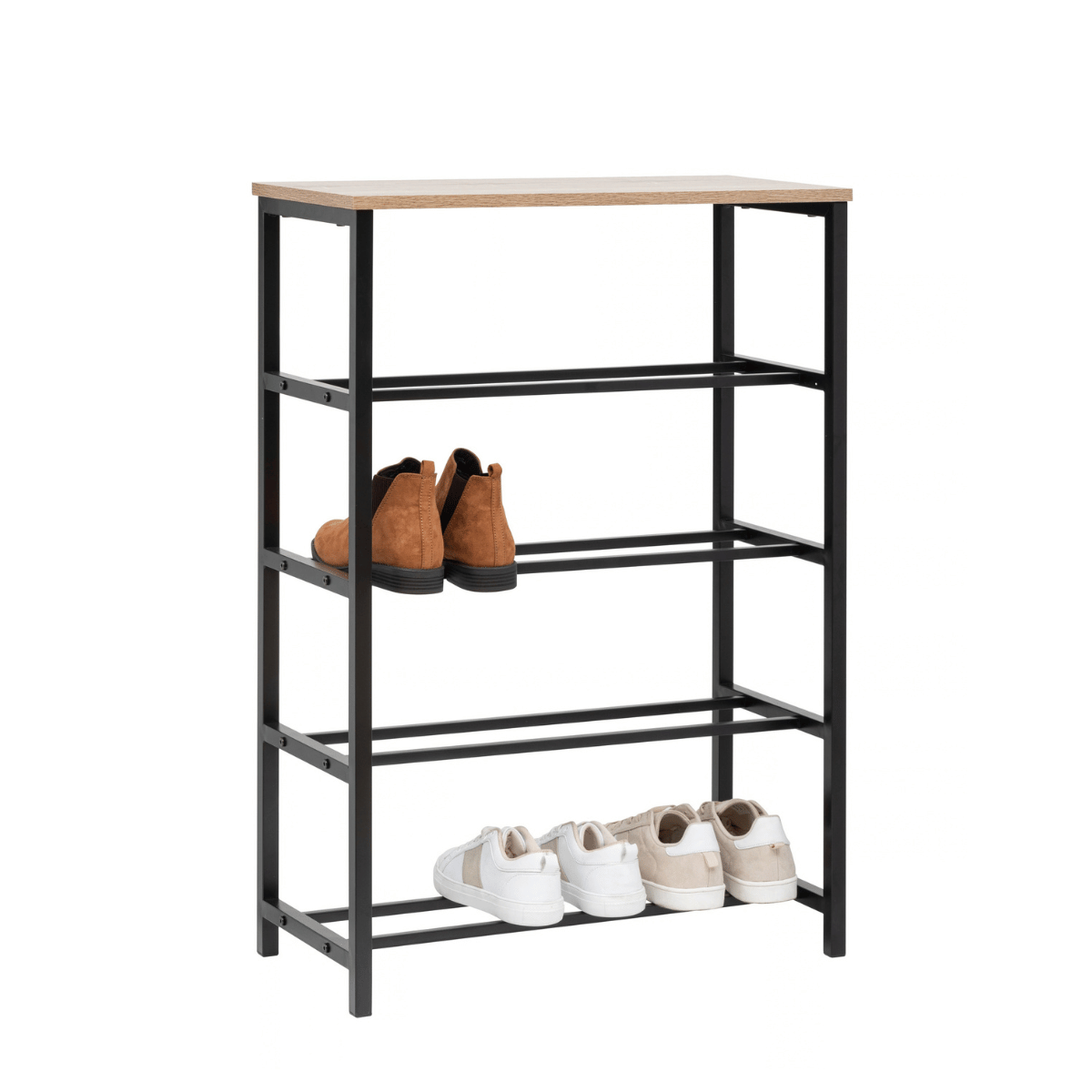 Aliaj konsollbord med skohyller, sort og tre 63 cm