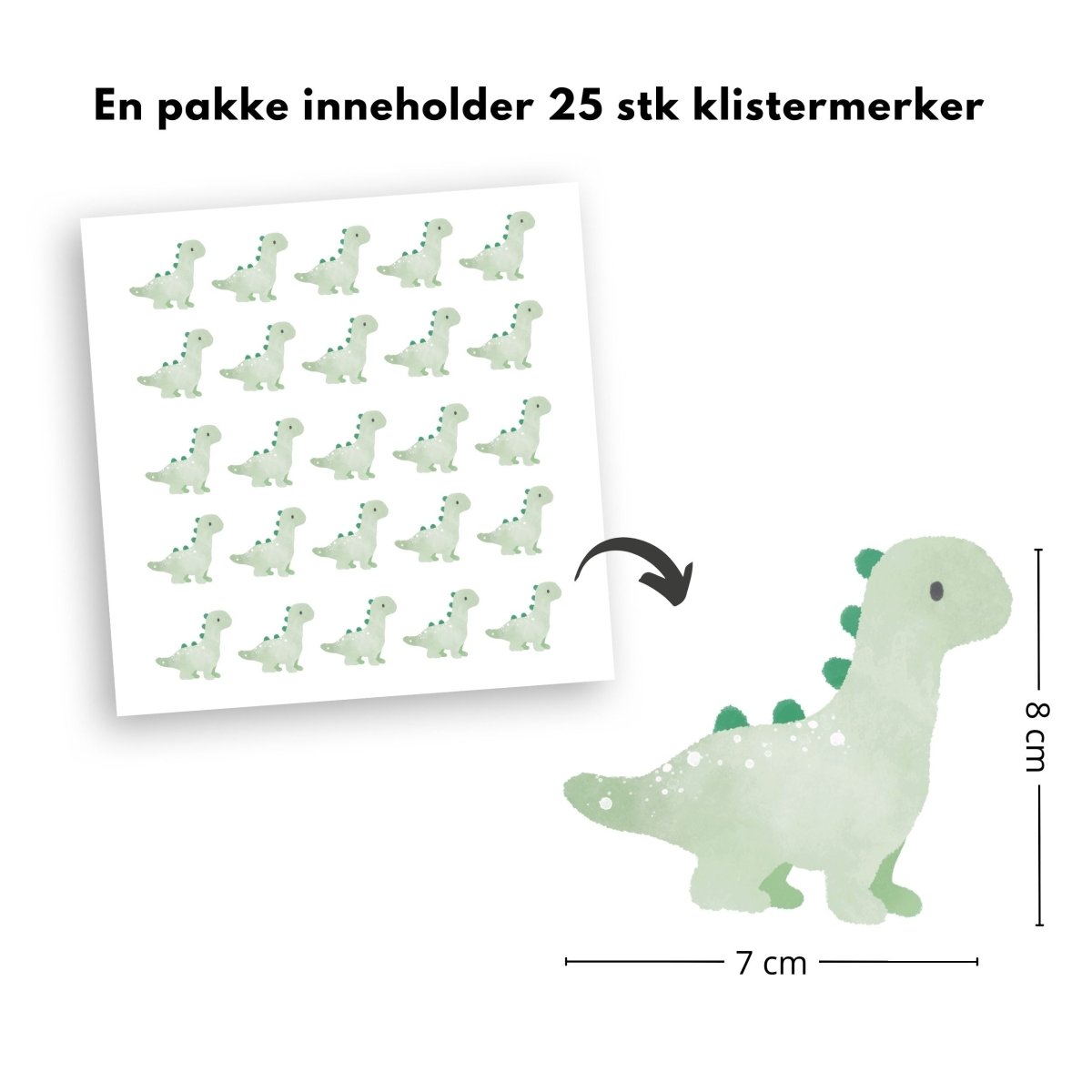 25 - pk Dino klistremerker, grønn - Lindas Dekor