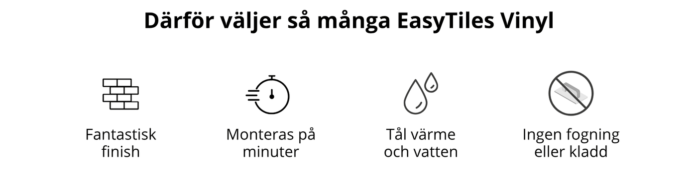 Fördelar med EasyTiles Vinyl självhäftande väggplattor som tål värme och vatten samt monteras på några minuter