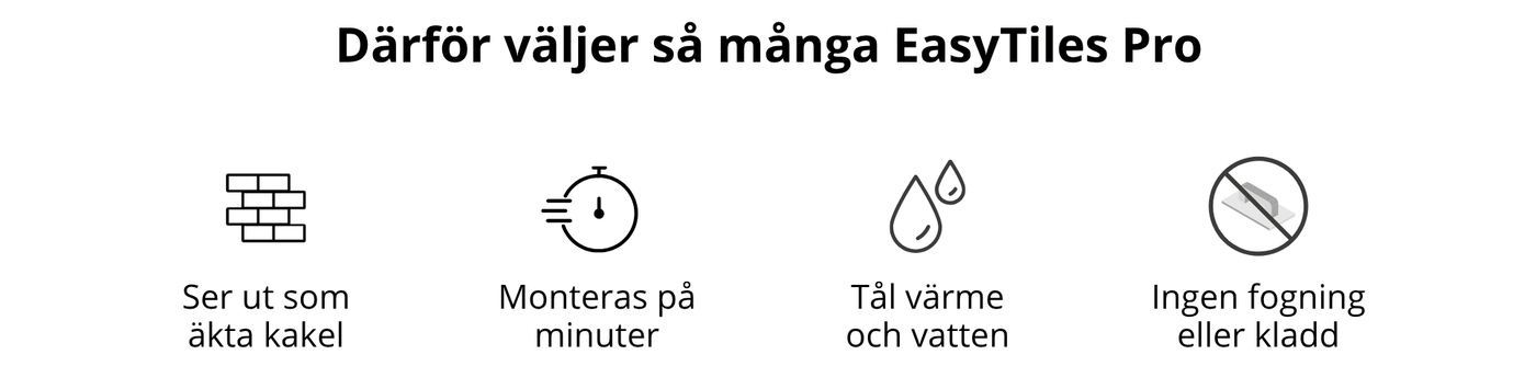 Före och efter köksvägg med EasyTiles Pro marmorkakel i vit marmorlook som förvandlar en målad vägg till en elegant stänkskyddslösning