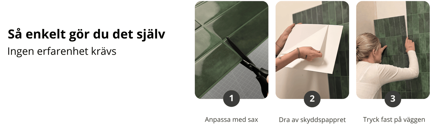 Montera EasyTiles Vinyl steg för steg med sax, självhäftande baksida och enkel applicering på vägg