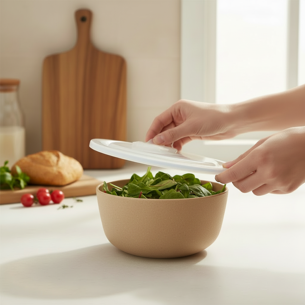 Porselenskål med lokk og ventil beige stor