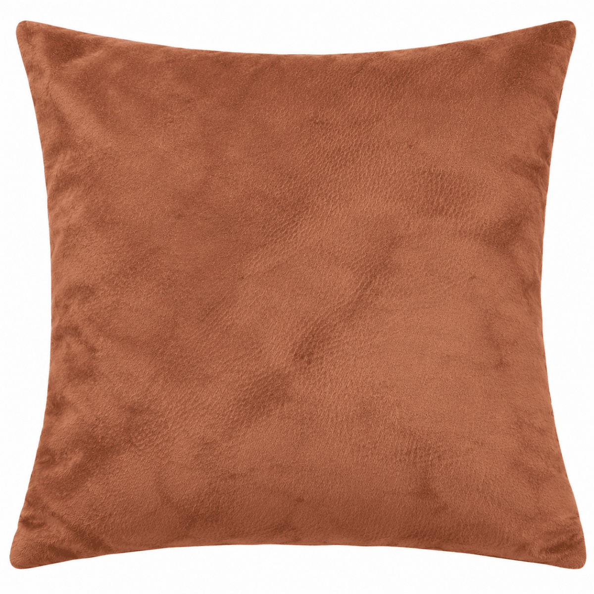 Terrakottafarget velurpute 45 x 45 cm med myk struktur og jevne kanter på hvit bakgrunn.
