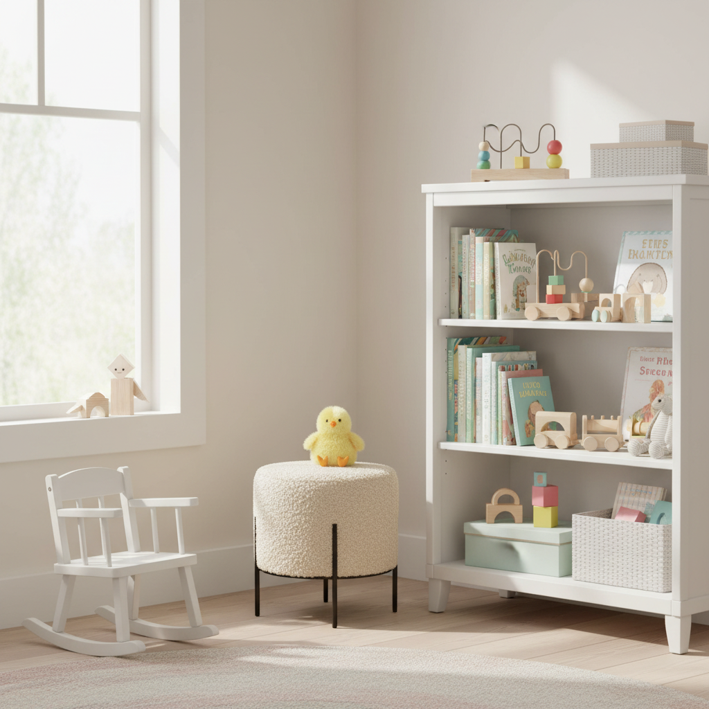 House Nordic Alford puff med rund form og mykt teddytrekk