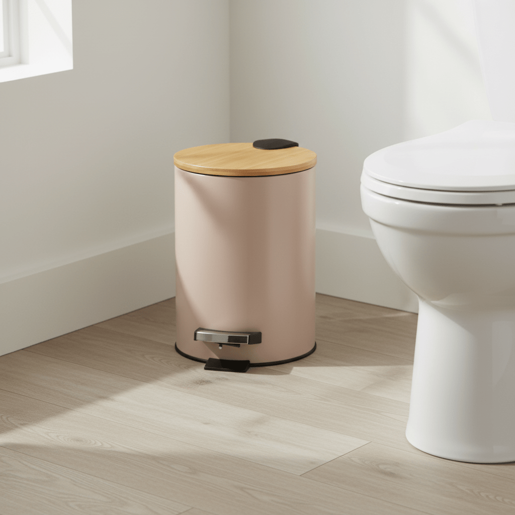 Søppelbøtte 3 liter metall/bambus beige - Lindas Dekor Søppelbøtte