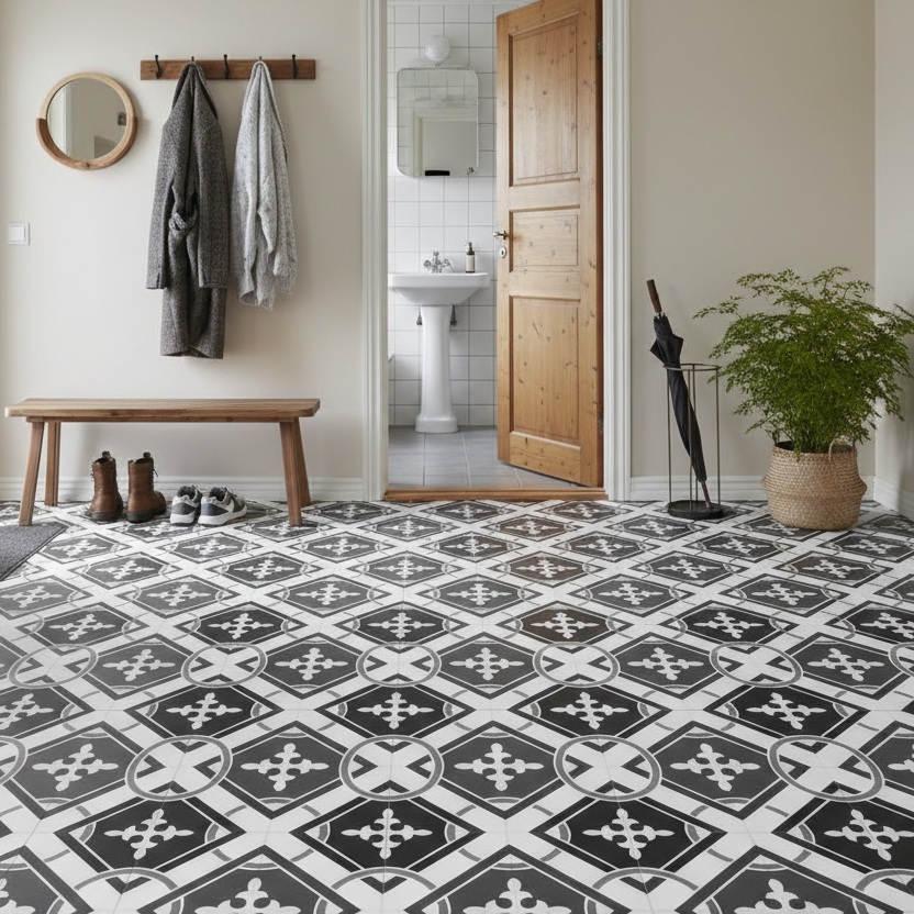 Montering av Isadora selvklebende fliser på glatt underlag