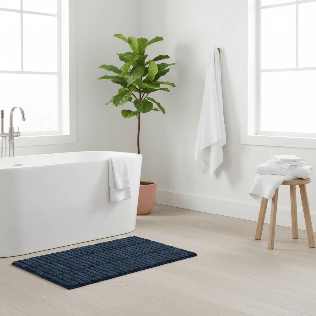 Badematte Tiles mørkeblå 80 x 50 cm - Lindas Dekor