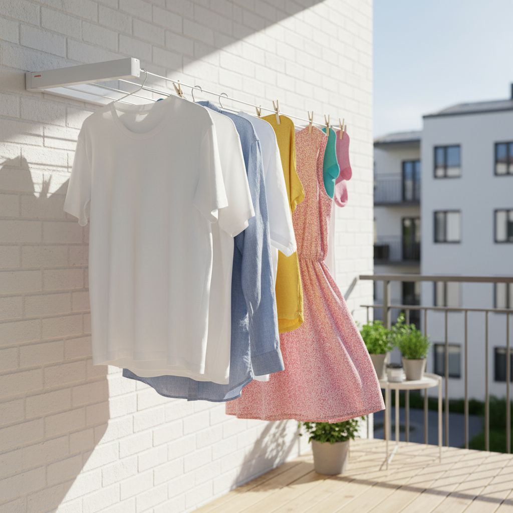 plassbesparende tørkestativ til bad og vaskerom med flere stenger