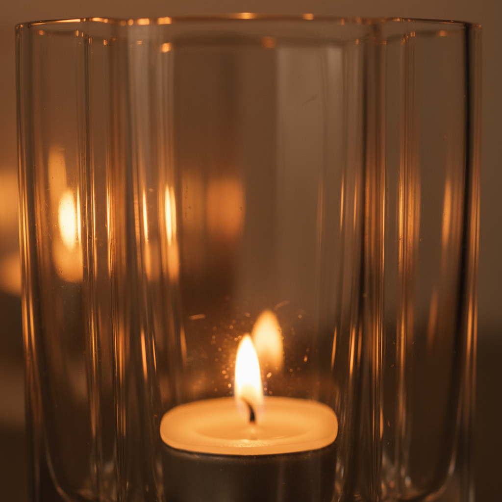 Glasslykt 13 cm med enkel form og synlig flamme