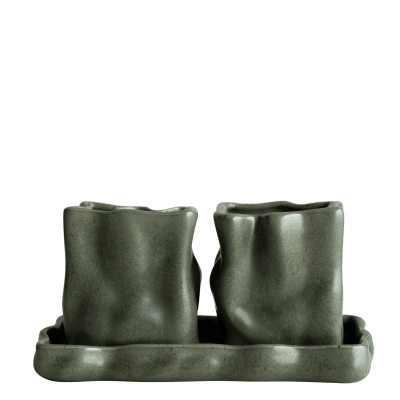 Dekorative urtepotter med fat for friske urter og små planter hjemme