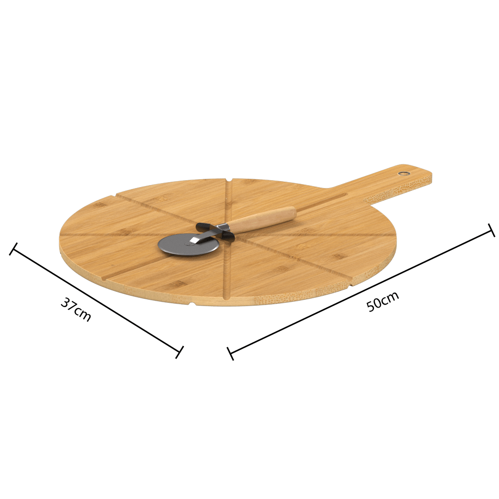 Pizzabrett i bambus med pizzakutter 37 cm – målinger og dimensioner