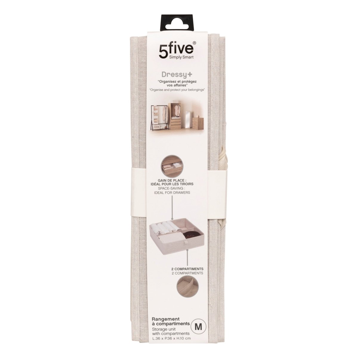 Skuffeorganiser 2 rom M beige 36x36 cm – emballasje 1