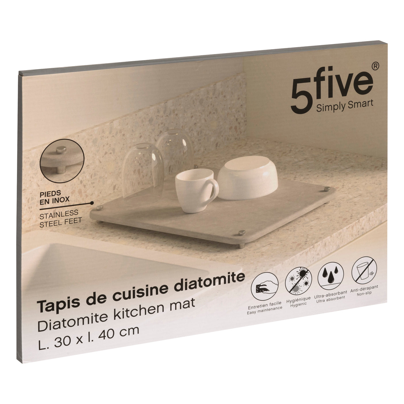 Diskmatta i diatomitt, grå, 40 x 30 cm – förpackning 1