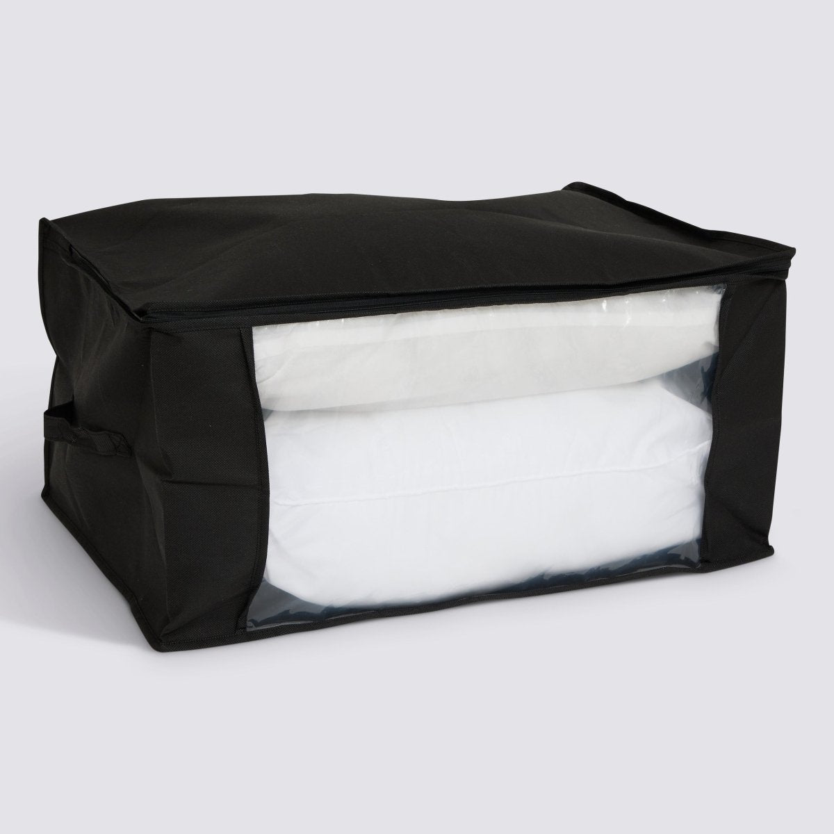 Oppbevaringspose 60 x 45 cm i sort med vindu foran og bærehåndtak