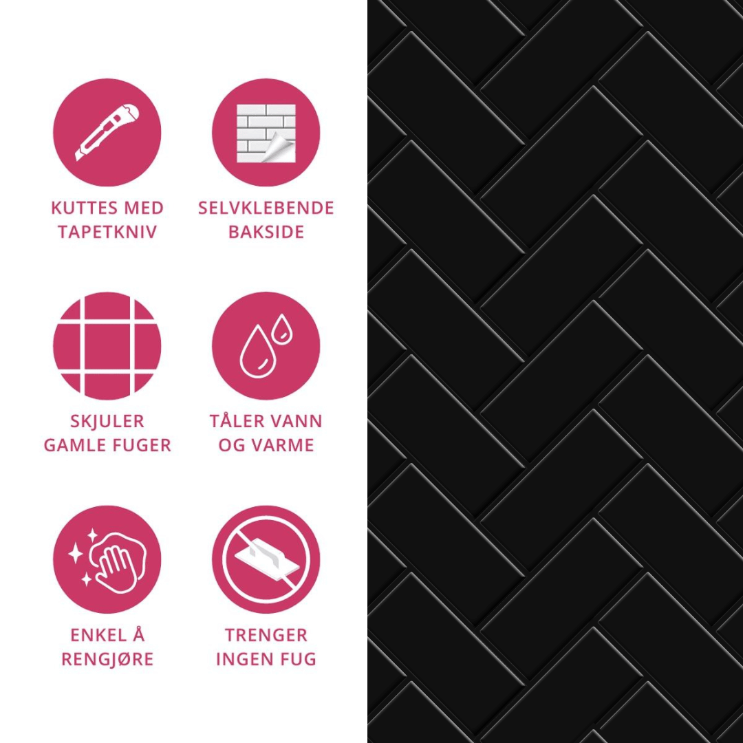 Svart fiskbens självhäftande väggplattor