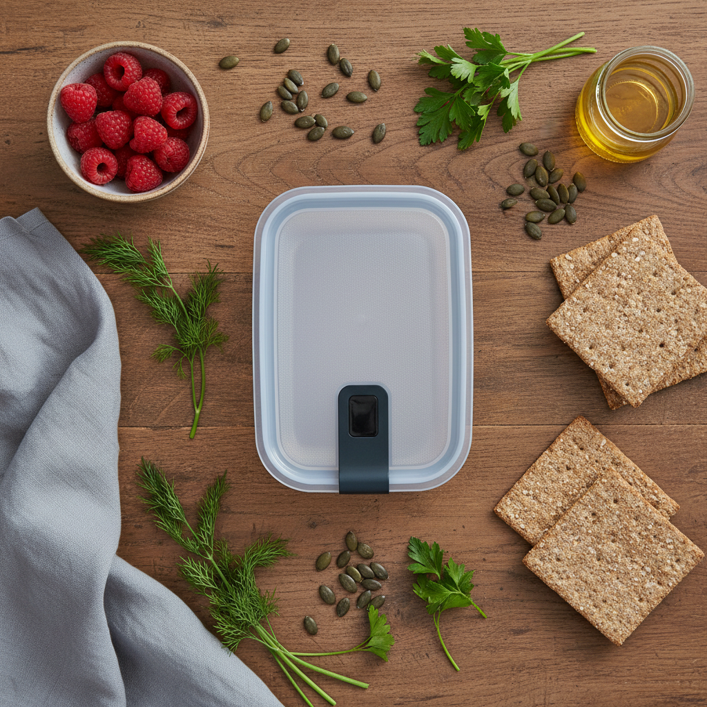 Praktisk husholdningsboks med lokk til rester og pålegg