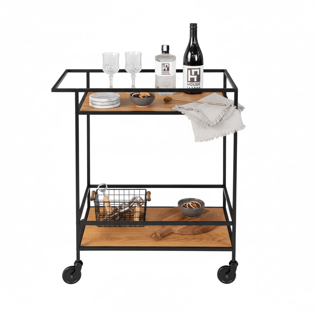 Vita barvogn med 2 hyller sort 68 x 40 x 79 cm - Lindas Dekor