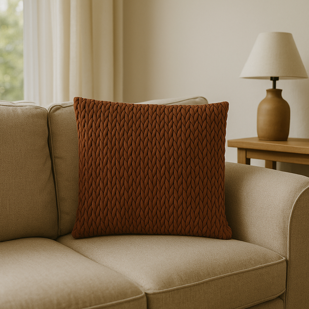 Putetrekk flettet velur karamell 45 x 45 cm