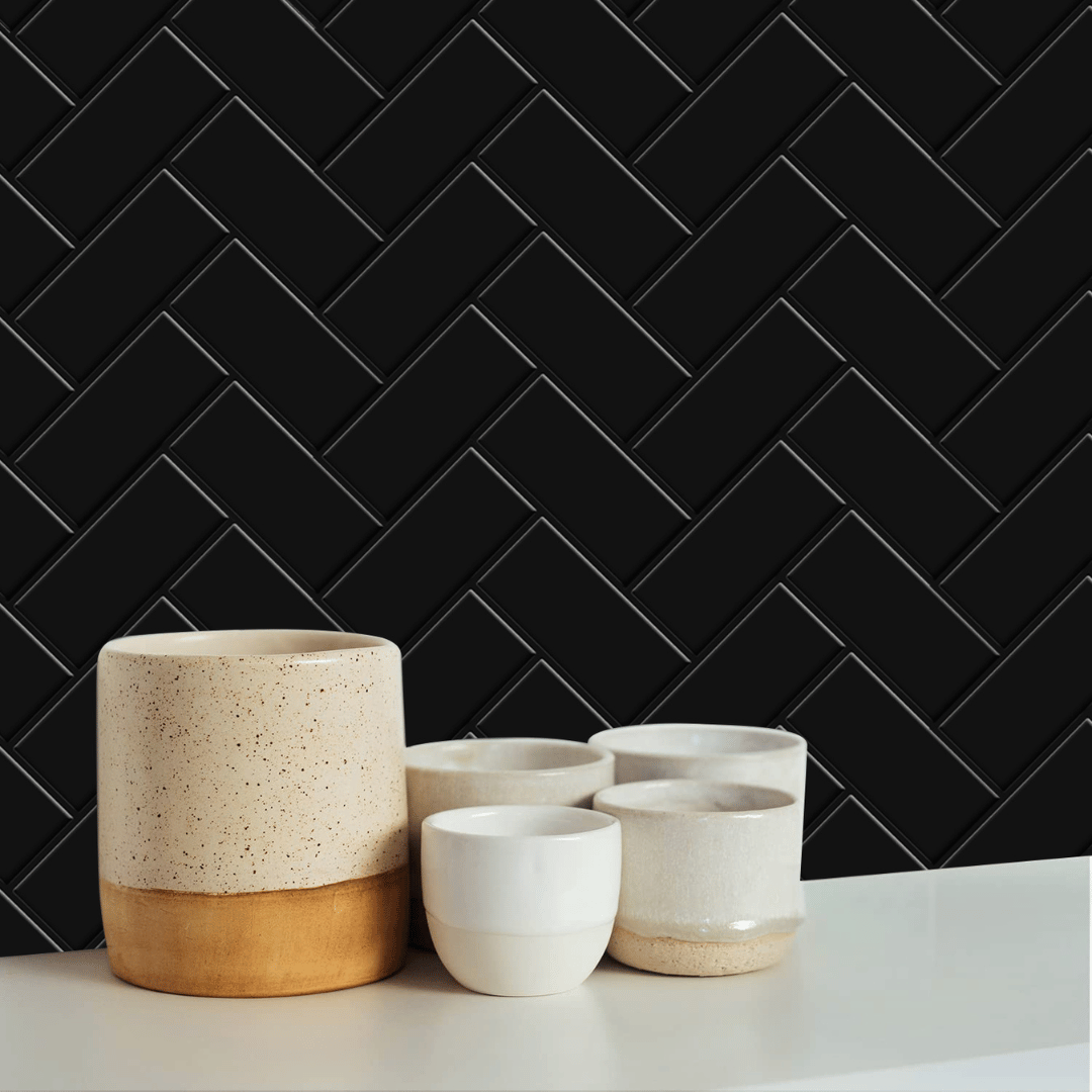 Svart fiskbens självhäftande väggplattor