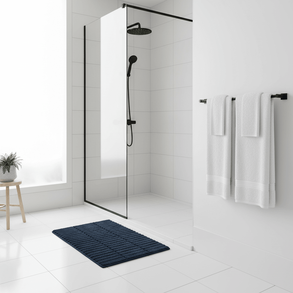 Badematte Tiles mørkeblå 80 x 50 cm - Lindas Dekor