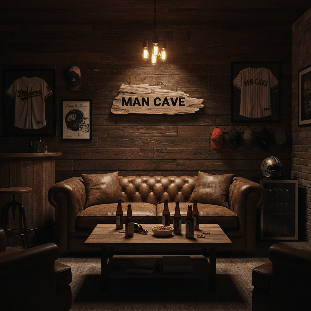 Skilt naturfarget MAN CAVE 51,5 x 17 cm - Lindas Dekor Skilt