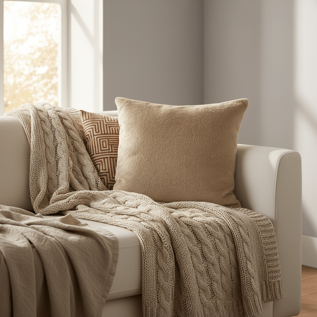 Supermykt putetrekk i beige til sofa og lenestol