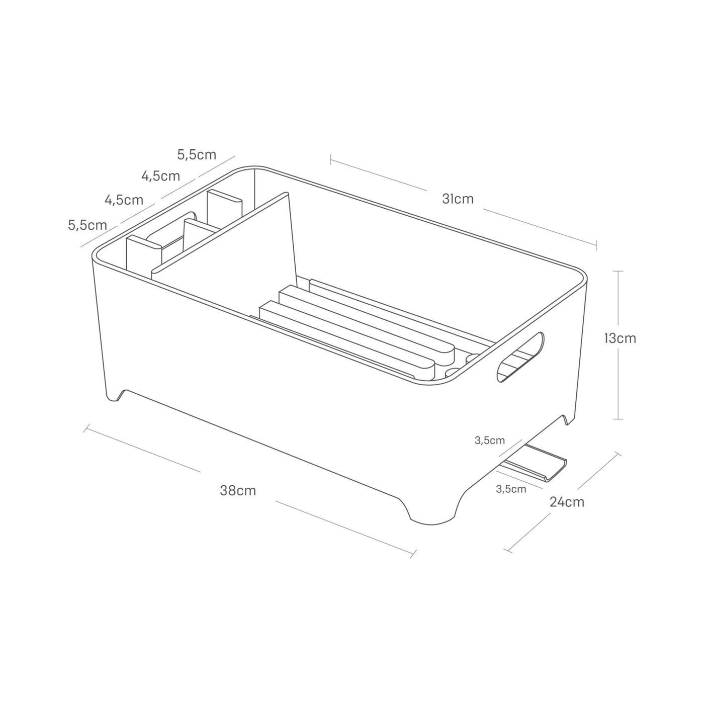 Kjøkken organizer for oppvask med roterbar dreneringstut